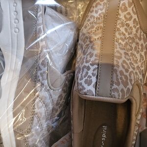 Easy Spirit Beige Leopard Print Slip-On Sneakers